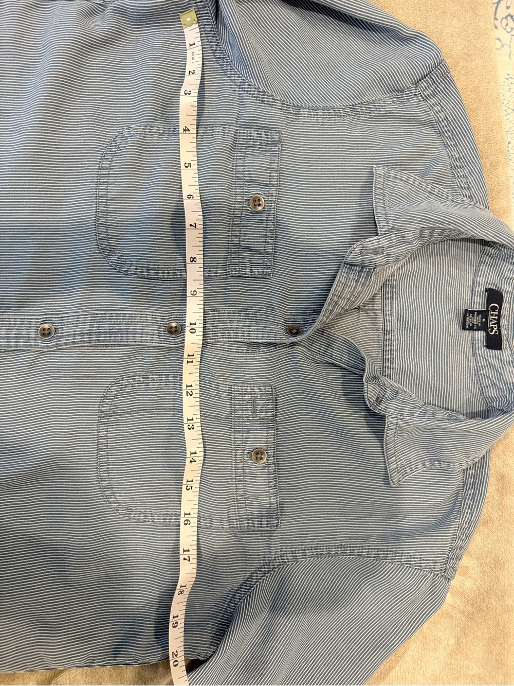 Chaps Light Blue Pinstripe Cotton Button-Up Shirt - Picture 6 of 6